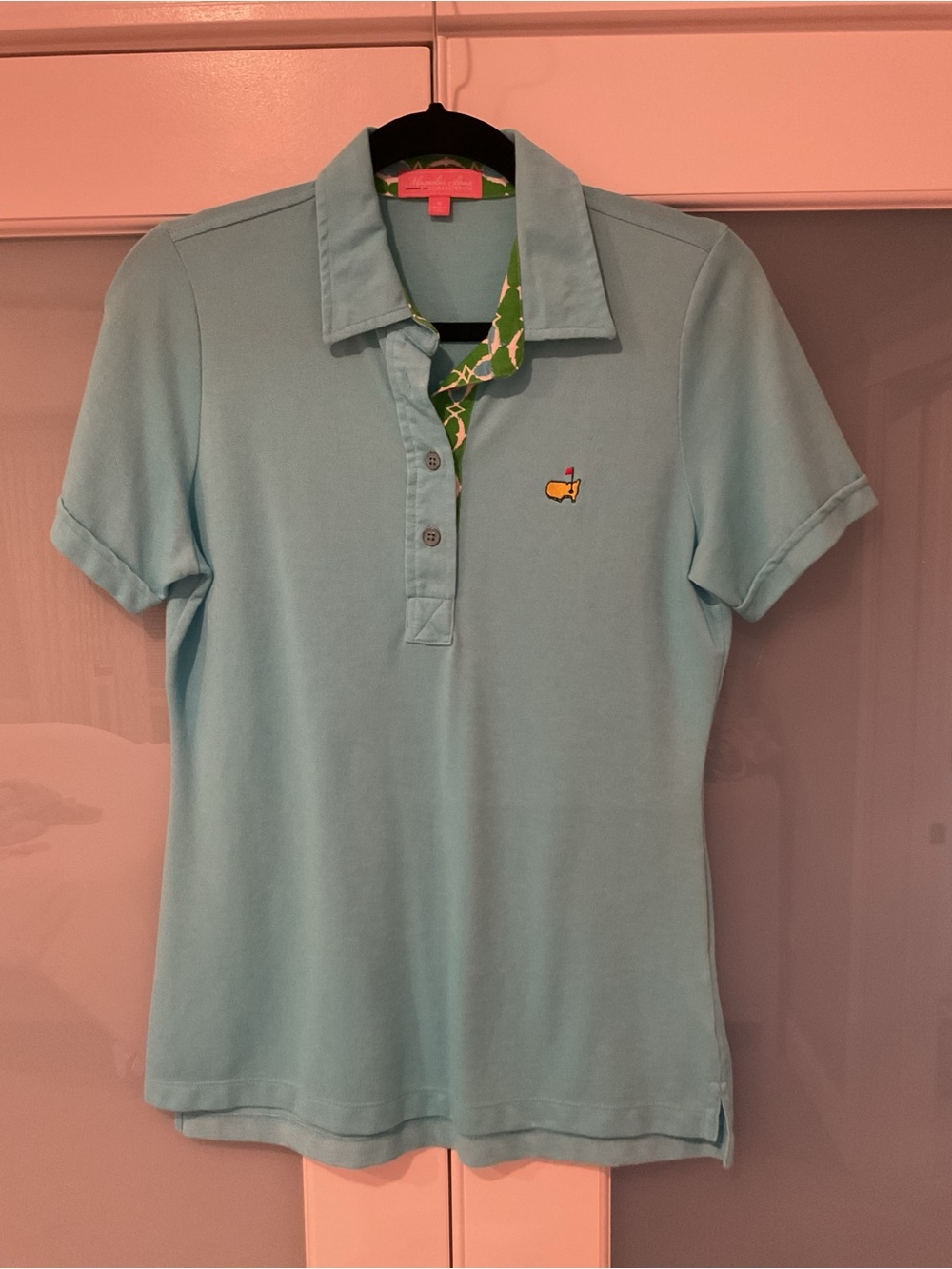 Magnolia Lane Collection Masters Light Blue Polo with Green Patterned Collar